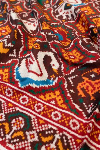 Patan Patola Silk Double Ikat 9 Figure Maroon Saree