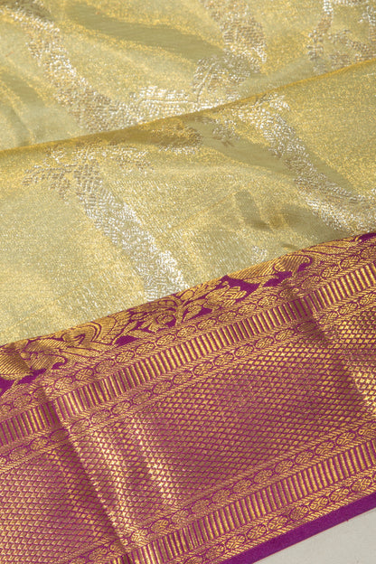 Kanchipuram Silk Tissue Jaal Pastel Green Saree