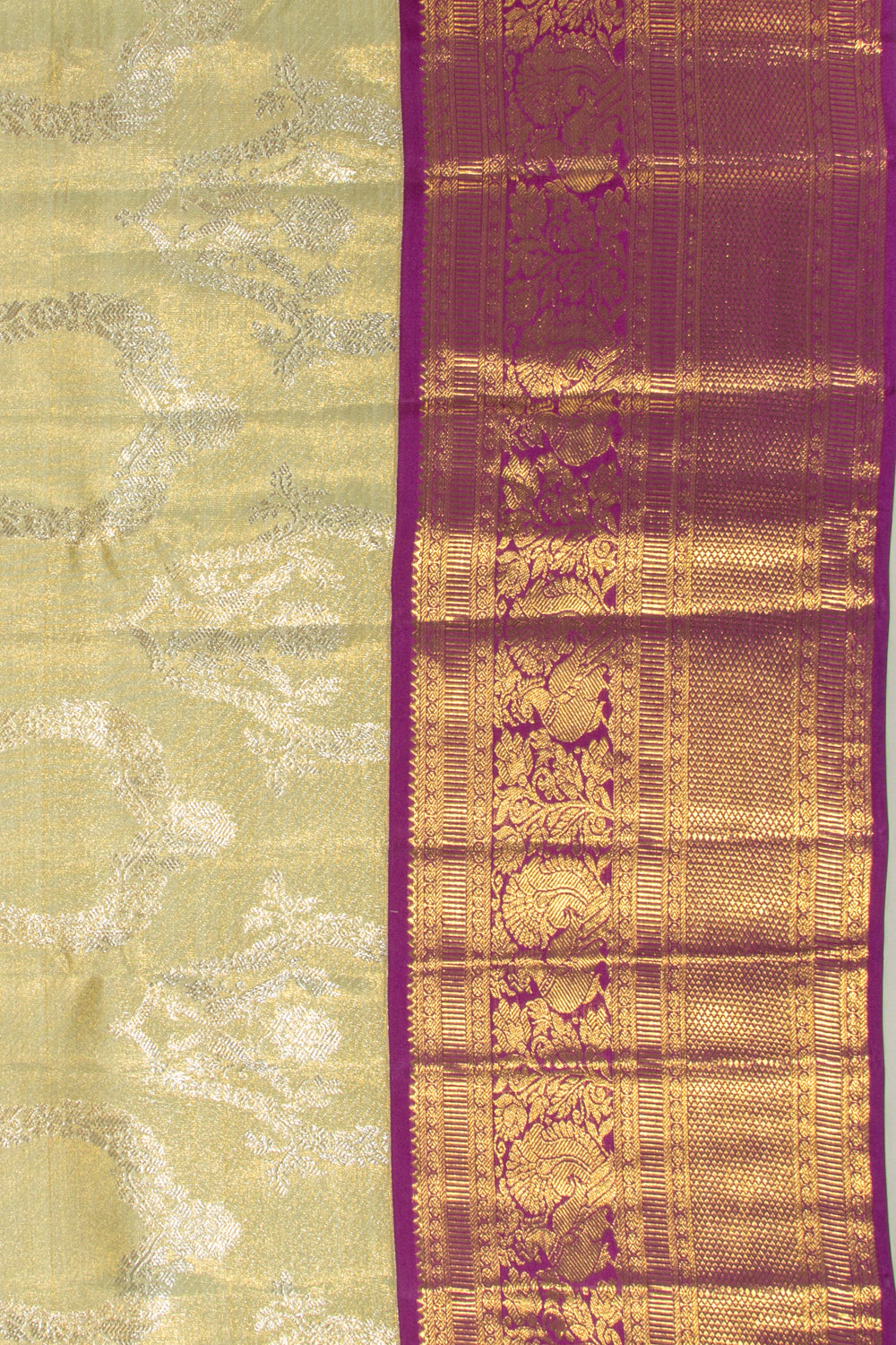Kanchipuram Silk Tissue Jaal Pastel Green Saree