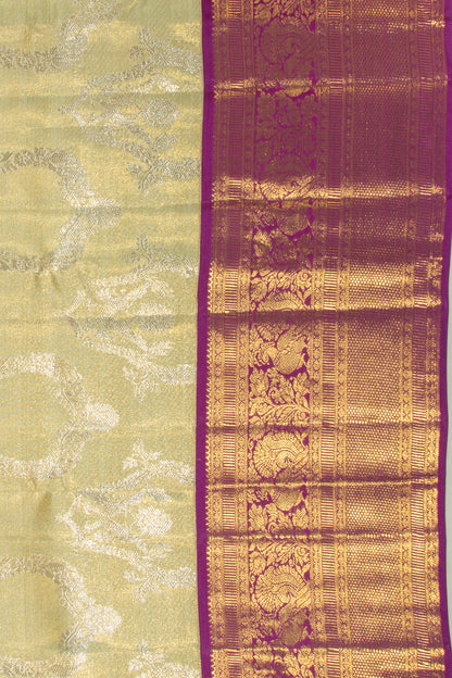 Kanchipuram Silk Tissue Jaal Pastel Green Saree
