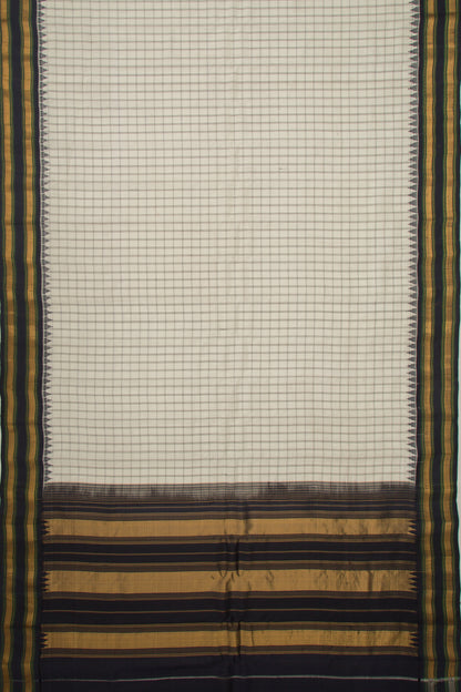 Gadwal Silk Checks White And Black Saree