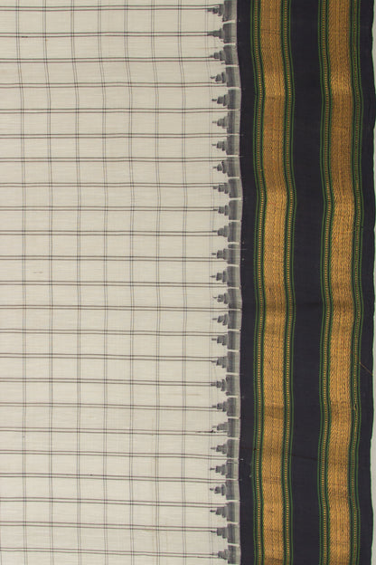 Gadwal Silk Checks White And Black Saree