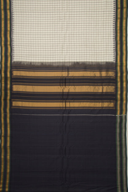 Gadwal Silk Checks White And Black Saree