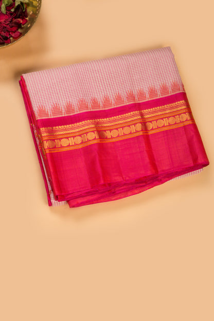 Gadwal Silk Checks White Saree