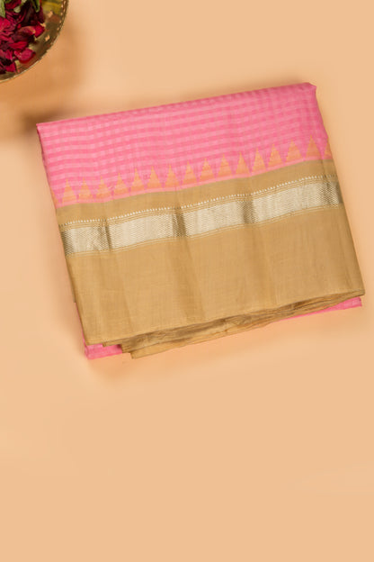 Gadwal Cotton Silk Checks Baby Pink Saree