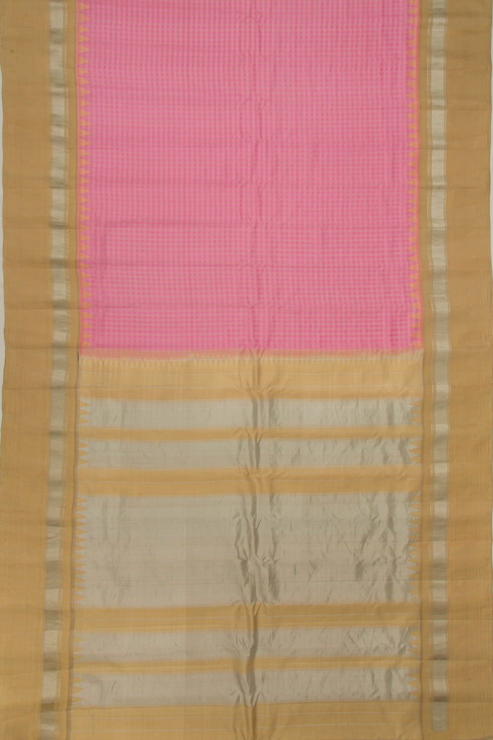 Gadwal Cotton Silk Checks Baby Pink Saree