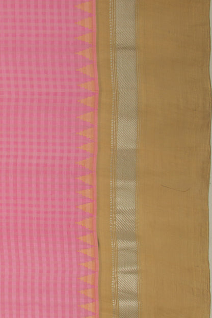 Gadwal Cotton Silk Checks Baby Pink Saree