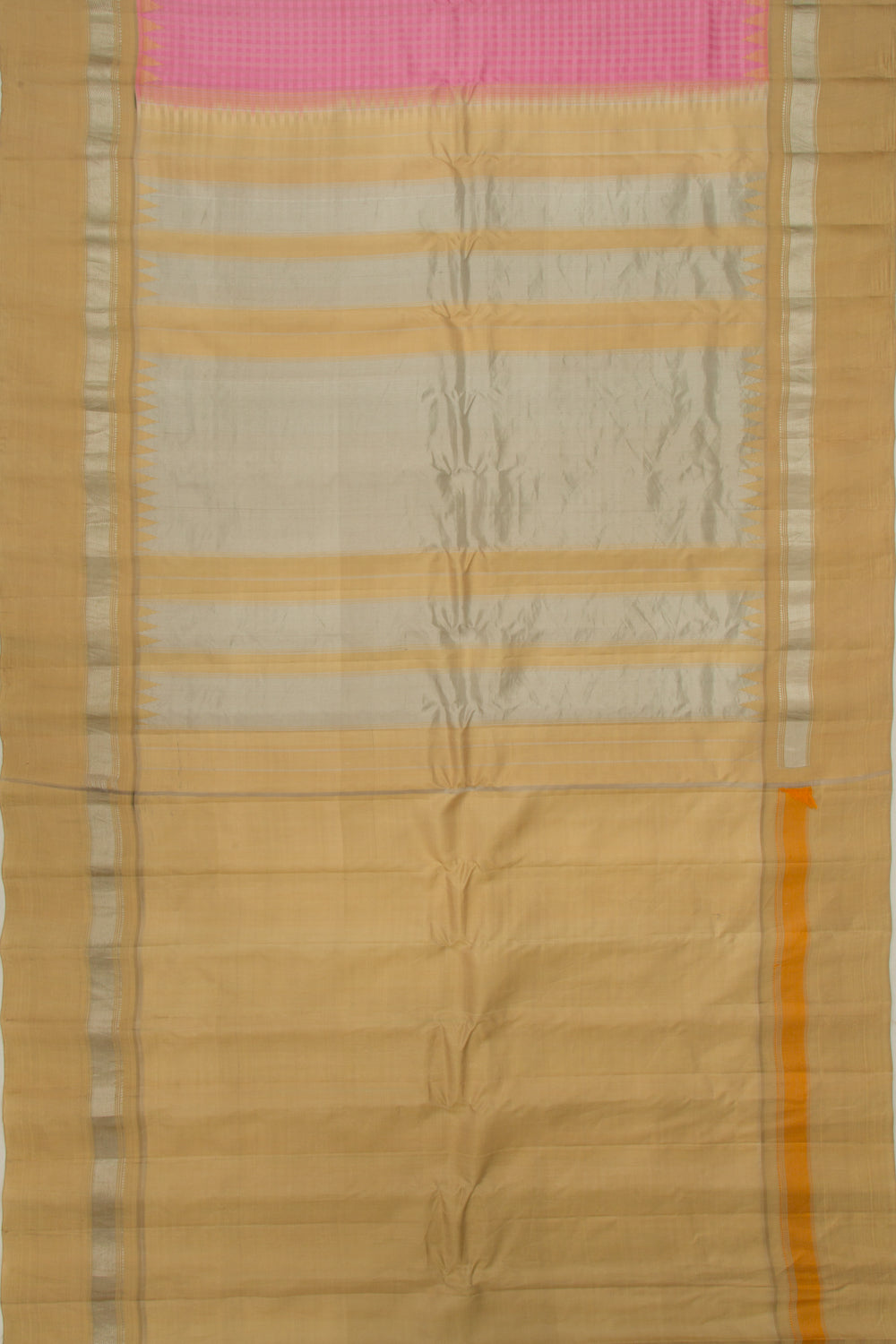 Gadwal Cotton Silk Checks Baby Pink Saree