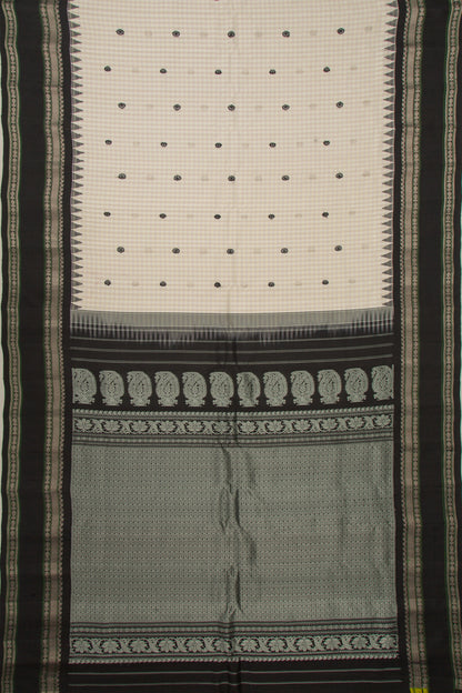 Gadwal Cotton Silk Checks And Butta White And Black Saree