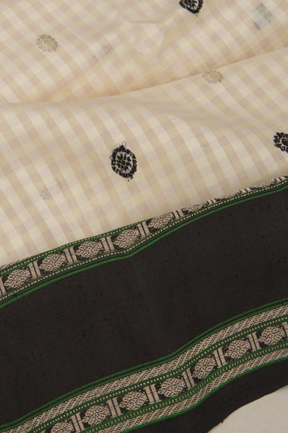 Gadwal Cotton Silk Checks And Butta White And Black Saree