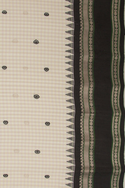Gadwal Cotton Silk Checks And Butta White And Black Saree