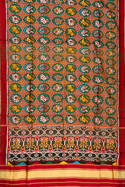 Semi Patan Patola Silk Ikat Green Saree