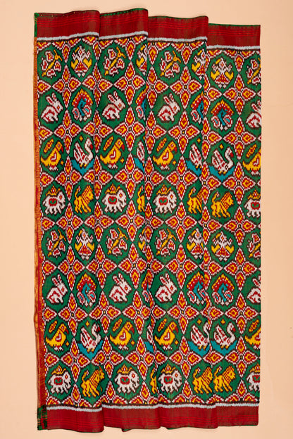 Semi Patan Patola Silk Ikat Green Saree