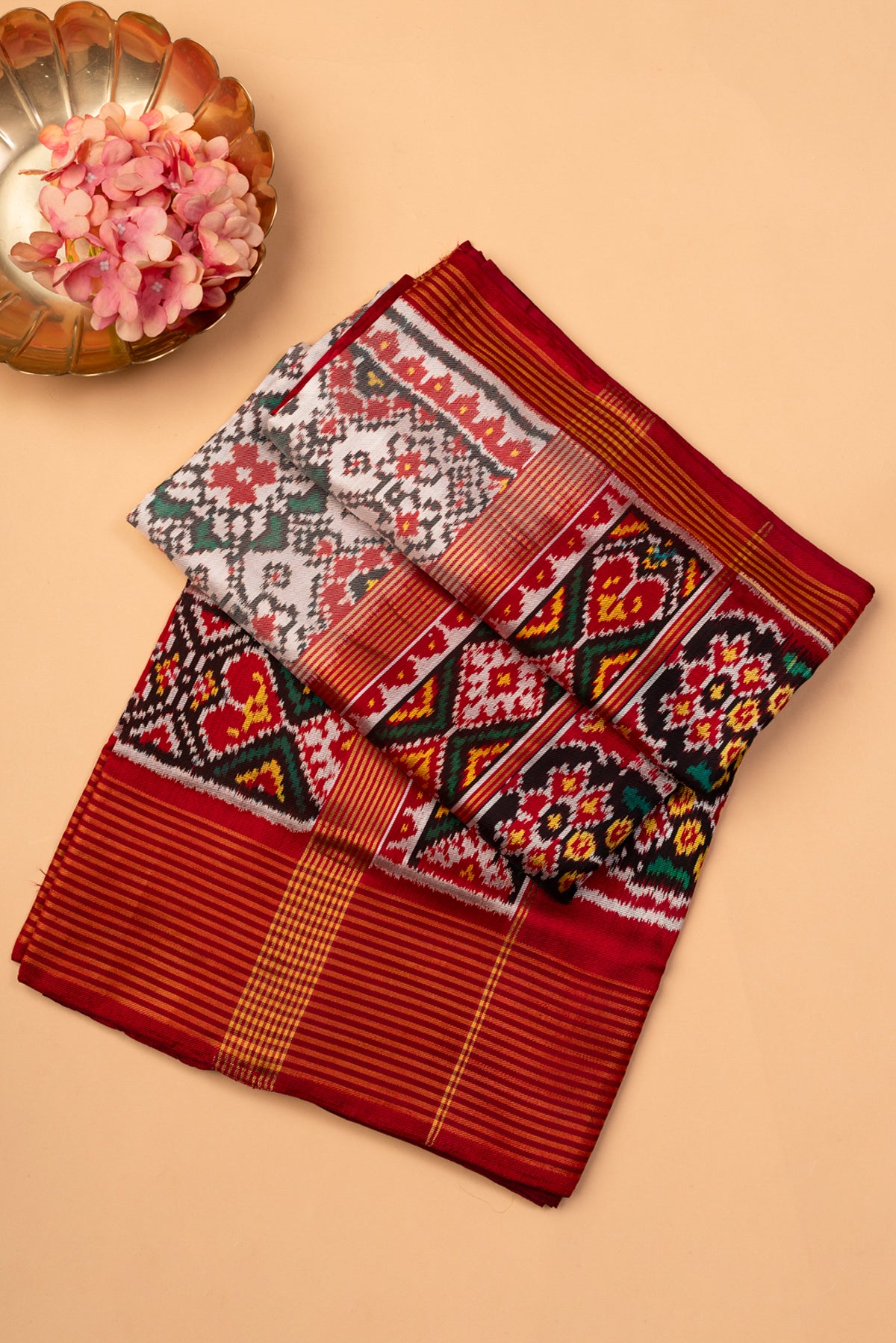 Semi Patan Patola Silk Ikat White Saree