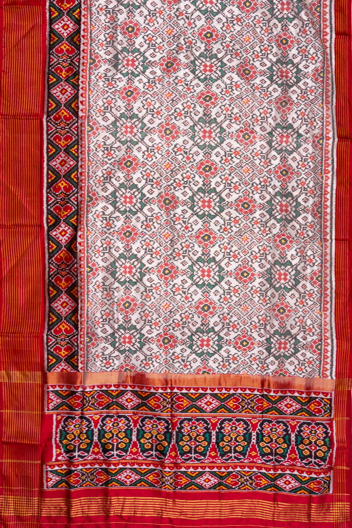 Semi Patan Patola Silk Ikat White Saree