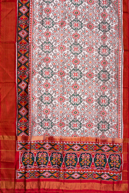 Semi Patan Patola Silk Ikat White Saree