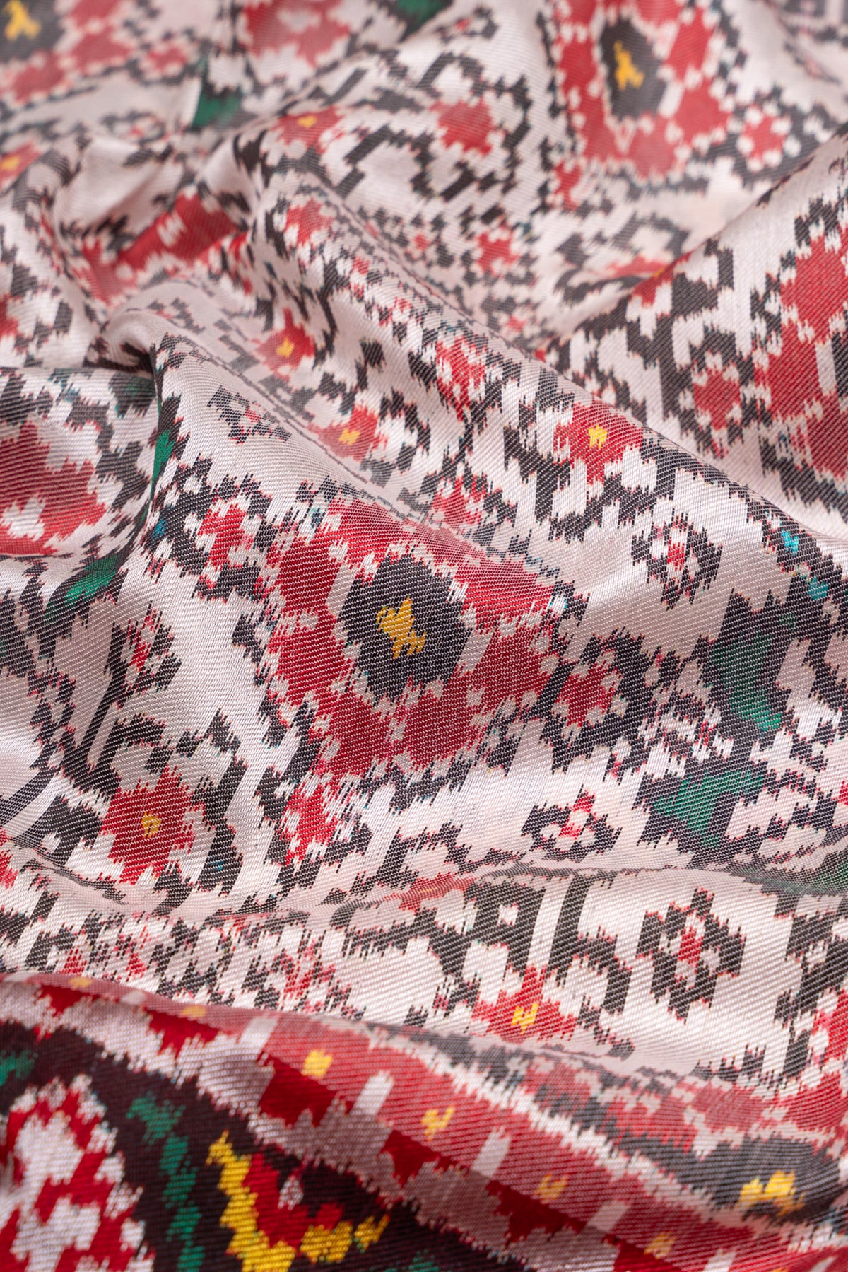 Semi Patan Patola Silk Ikat White Saree