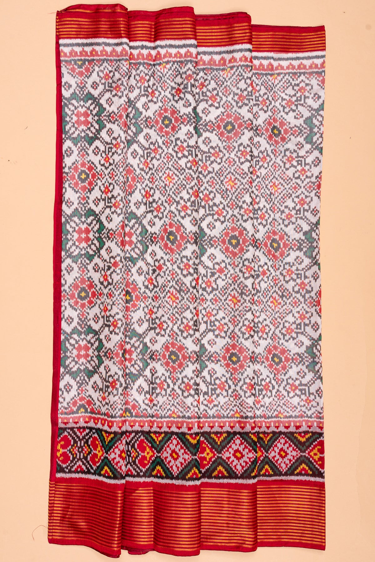 Semi Patan Patola Silk Ikat White Saree