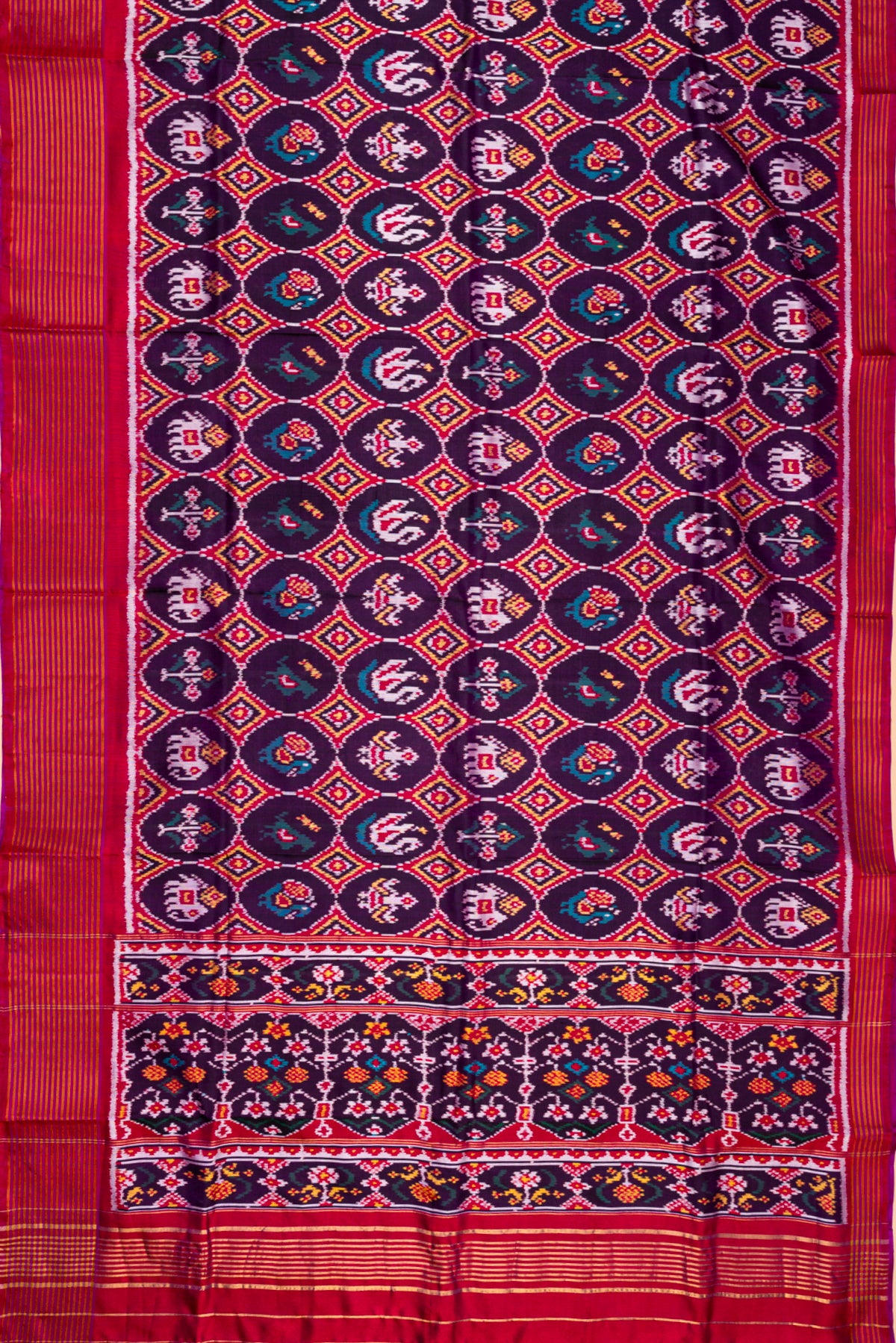 Semi Patan Patola Silk Ikat Purple Saree