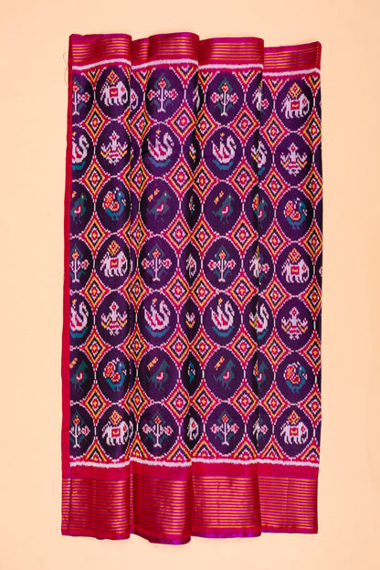 Semi Patan Patola Silk Ikat Purple Saree
