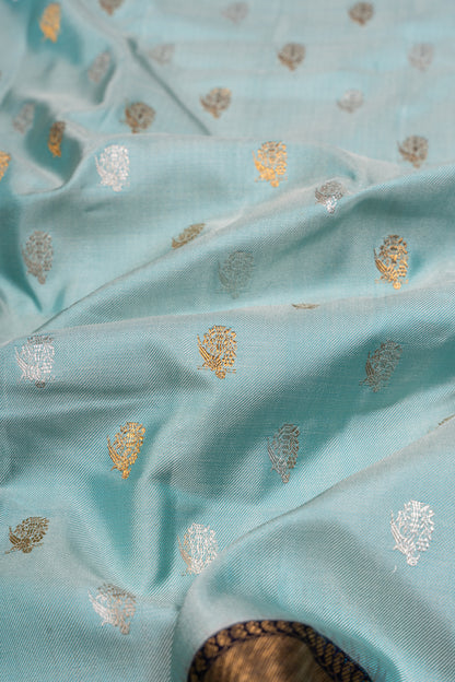 Kanchipuram Silk Twill Sky Blue Saree