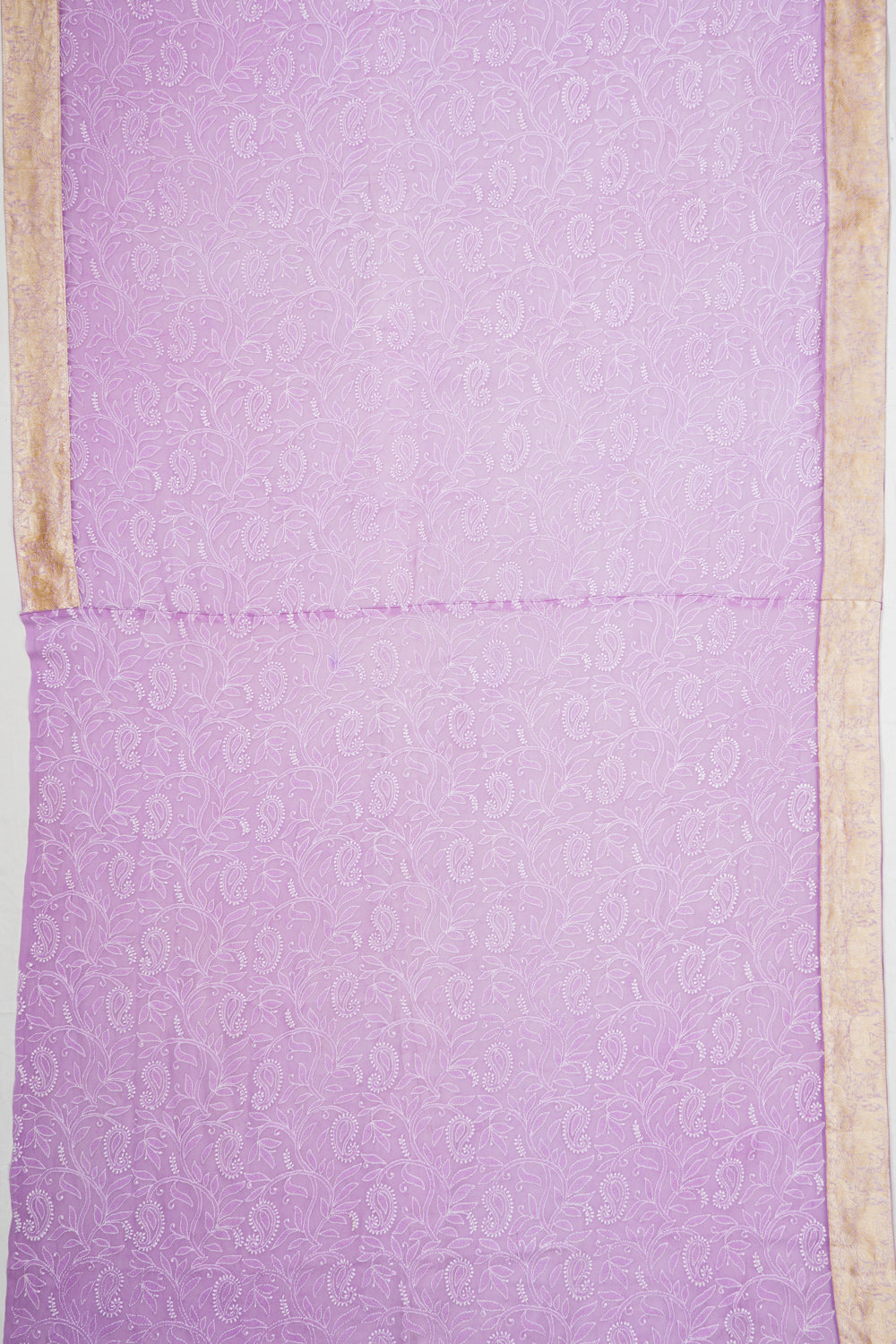 Lucknow Chikankari Georgette Embroidery Lavender Saree With Attached Banarasi Border