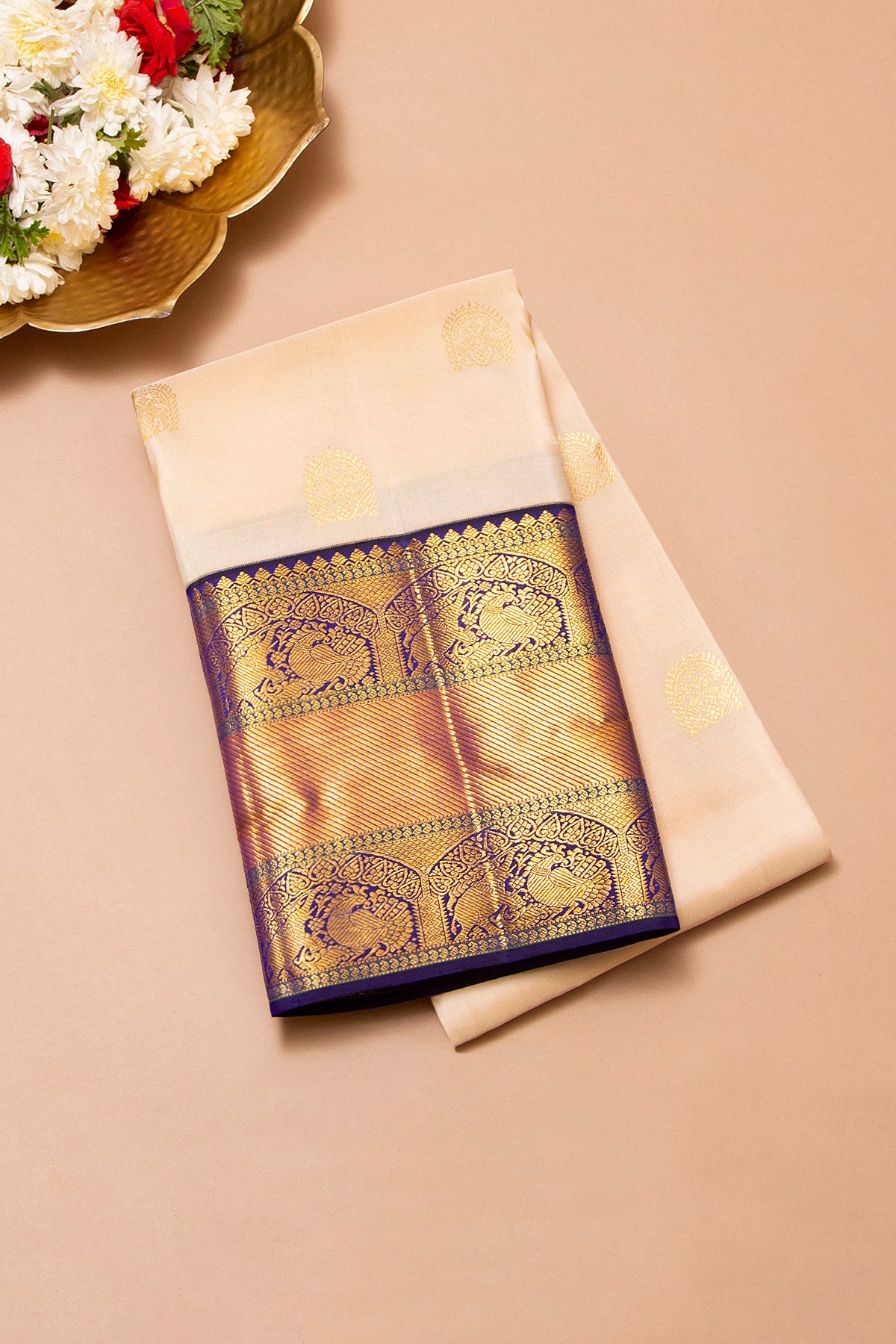 Kanchipuram Silk Butta Cream Saree