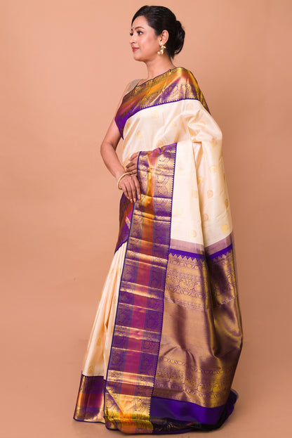 Kanchipuram Silk Butta Cream Saree