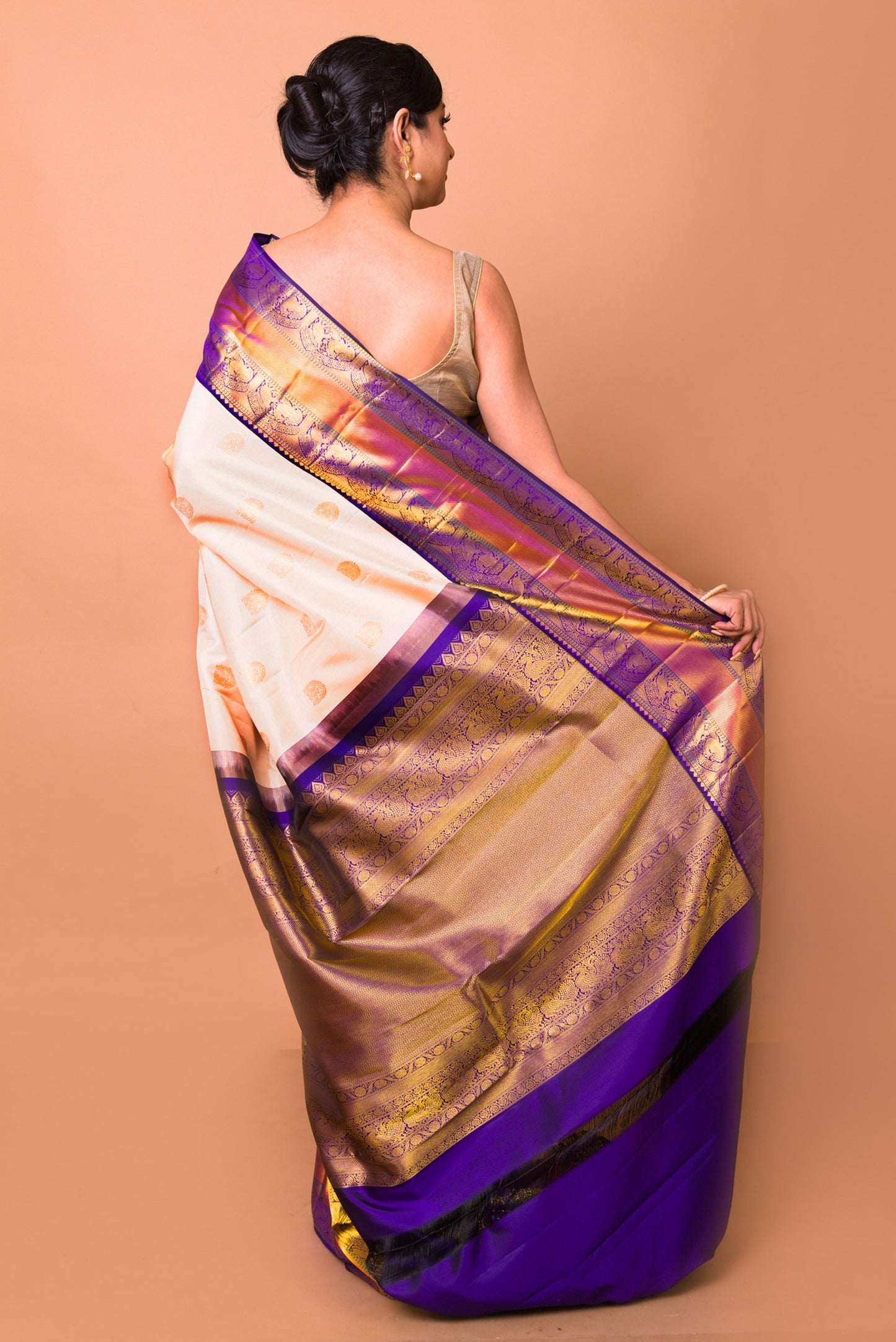 Kanchipuram Silk Butta Cream Saree