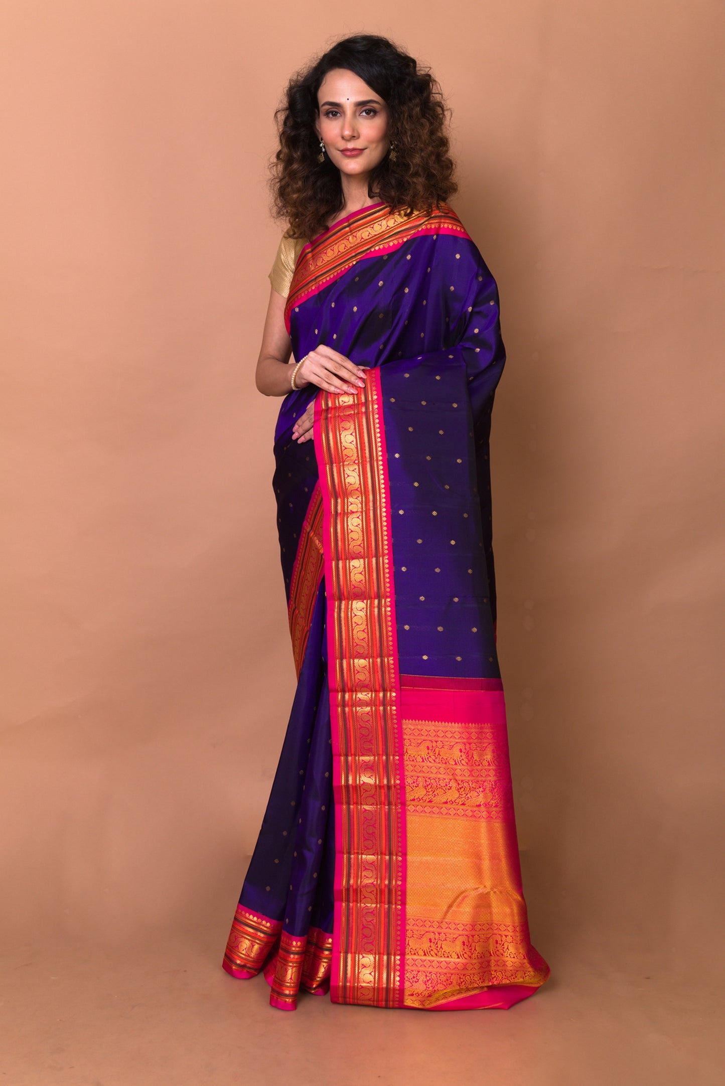 Kanchipuram Silk Butta Dark Blue Saree