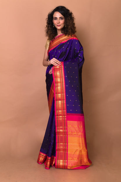 Kanchipuram Silk Butta Dark Blue Saree