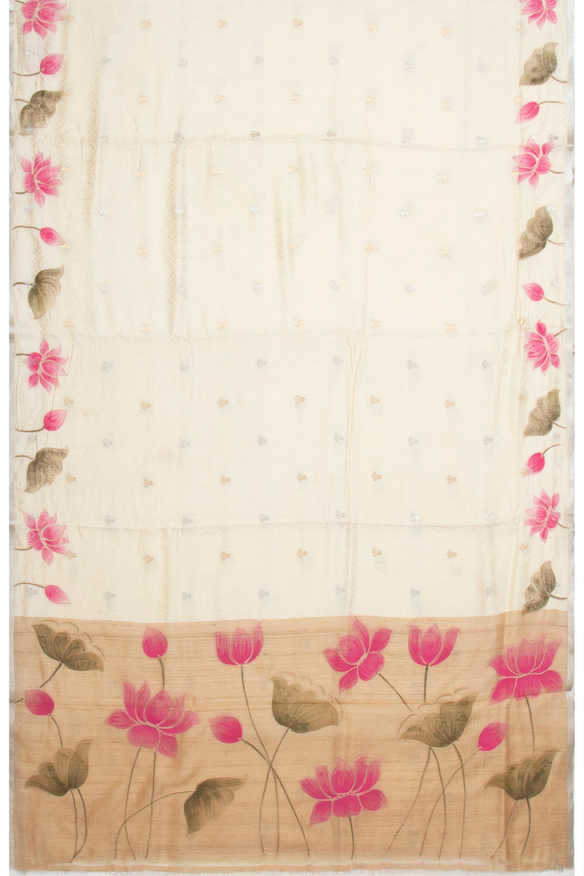 Banarasi Katan Silk Jacquard And Butta Cream Saree With Printed Border