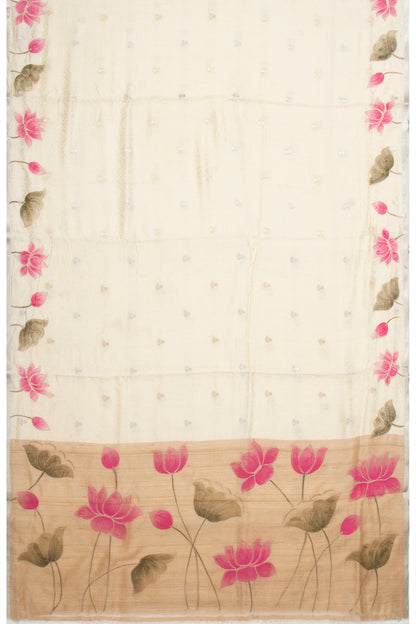 Banarasi Katan Silk Jacquard And Butta Cream Saree With Printed Border