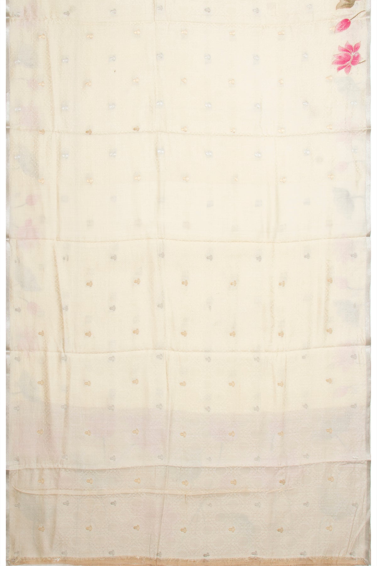 Banarasi Katan Silk Jacquard And Butta Cream Saree With Printed Border