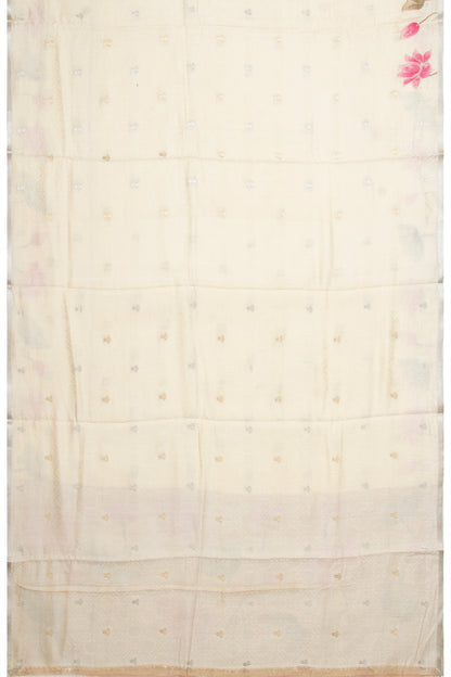 Banarasi Katan Silk Jacquard And Butta Cream Saree With Printed Border