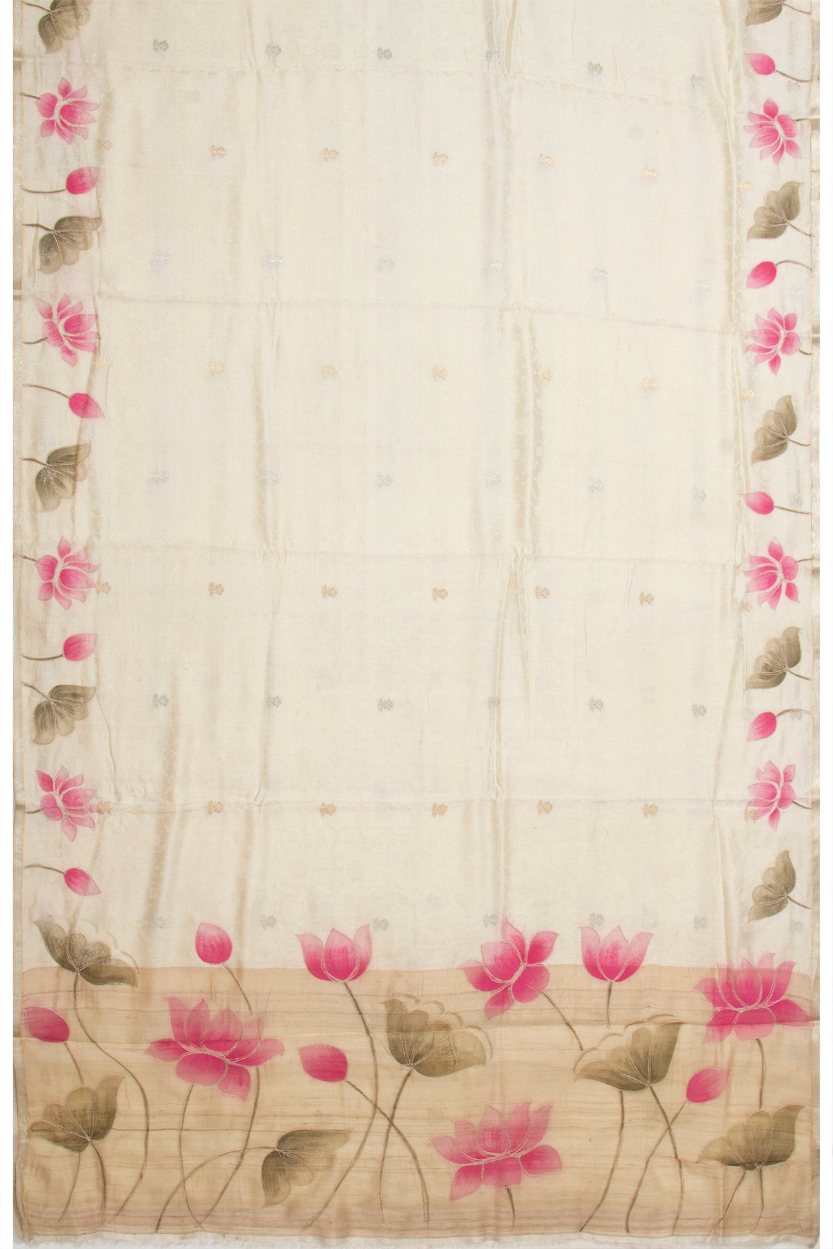 Banarasi Katan Silk Jacquard And Butta Cream Saree With Printed Border