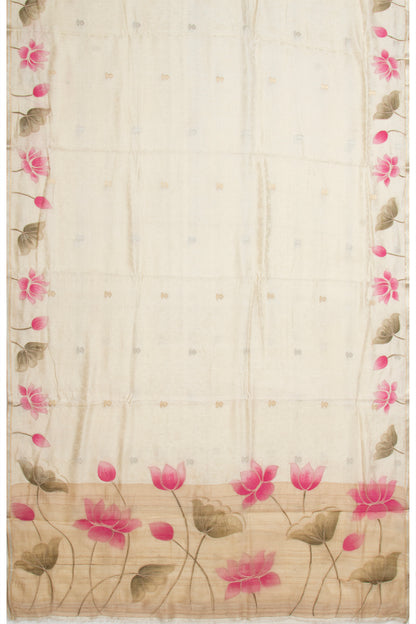 Banarasi Katan Silk Jacquard And Butta Cream Saree With Printed Border