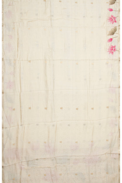Banarasi Katan Silk Jacquard And Butta Cream Saree With Printed Border