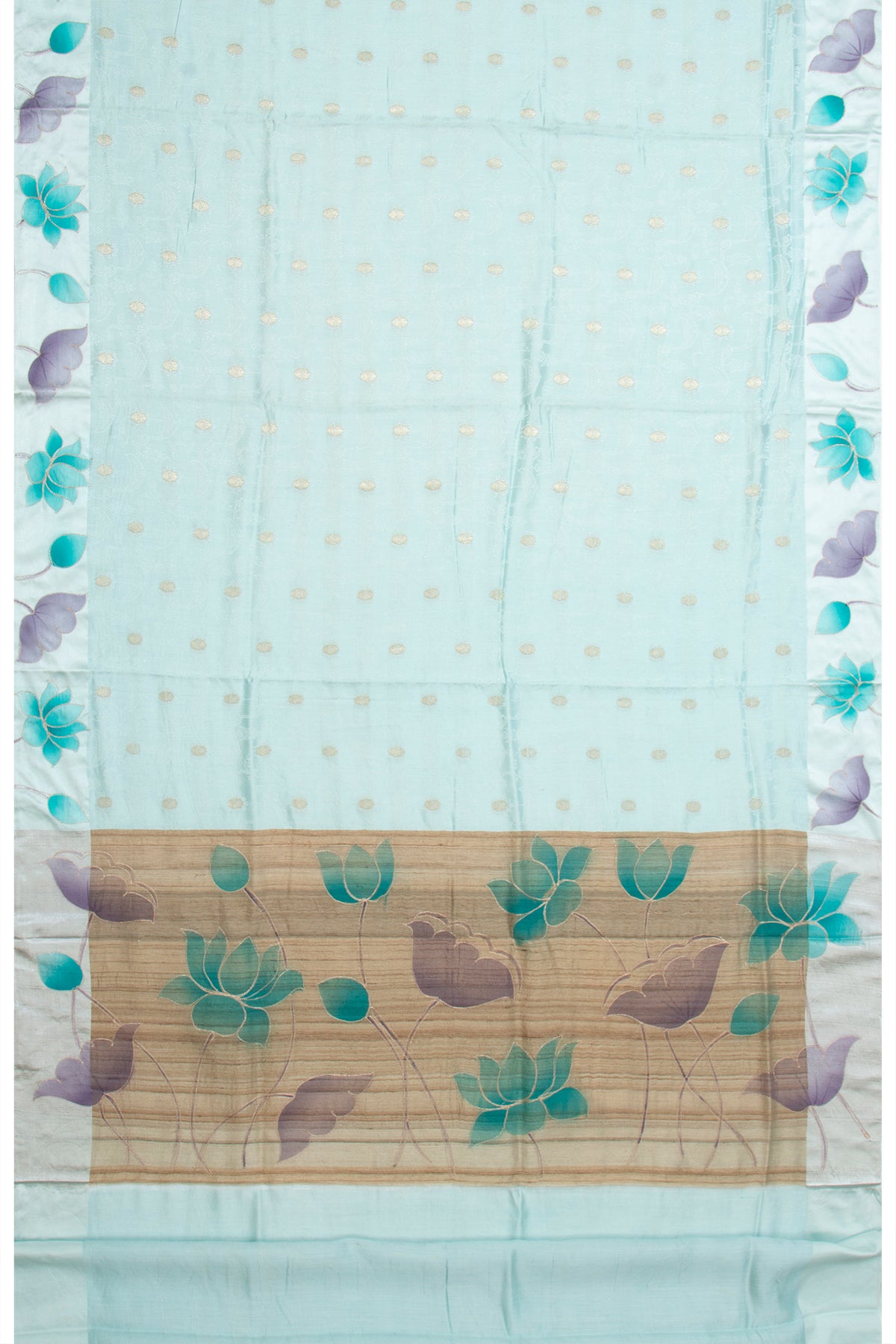 Chiniya Silk  Jacquard And Butta Sky Blue Saree With Printed Border