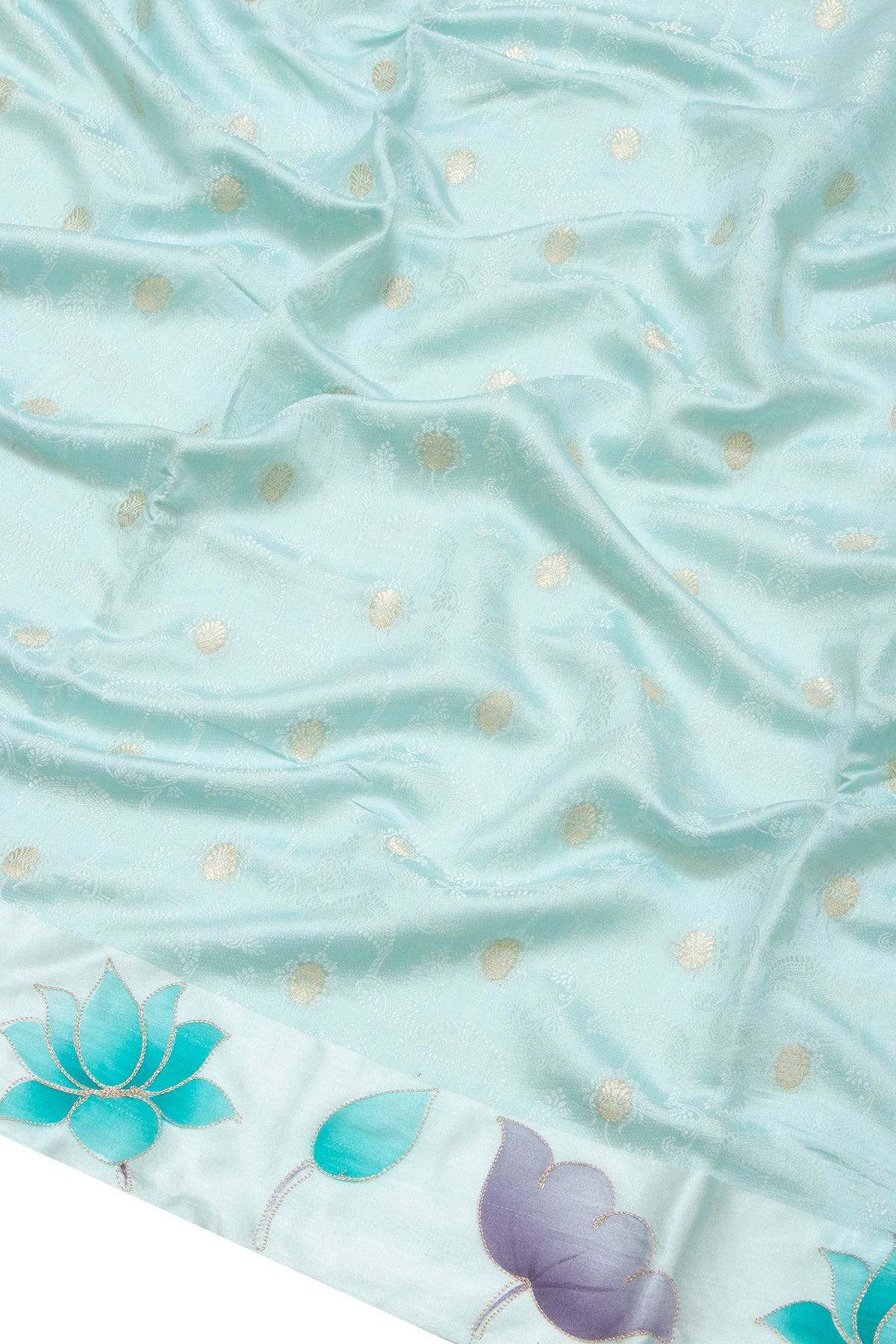 Chiniya Silk  Jacquard And Butta Sky Blue Saree With Printed Border