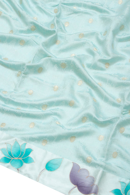 Chiniya Silk  Jacquard And Butta Sky Blue Saree With Printed Border