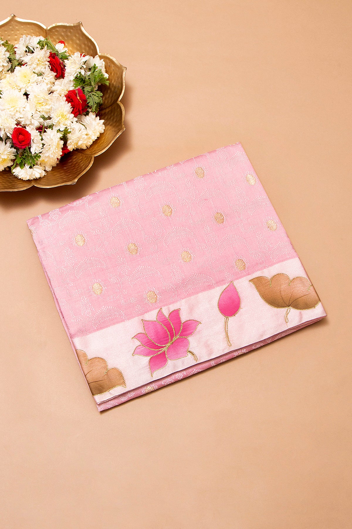 Banarasi Katan Silk Jacquard And Butta Pink Saree With Printed Border