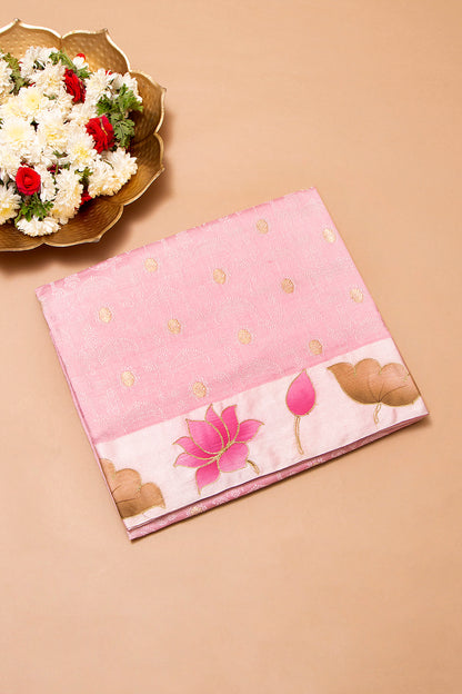Banarasi Katan Silk Jacquard And Butta Pink Saree With Printed Border