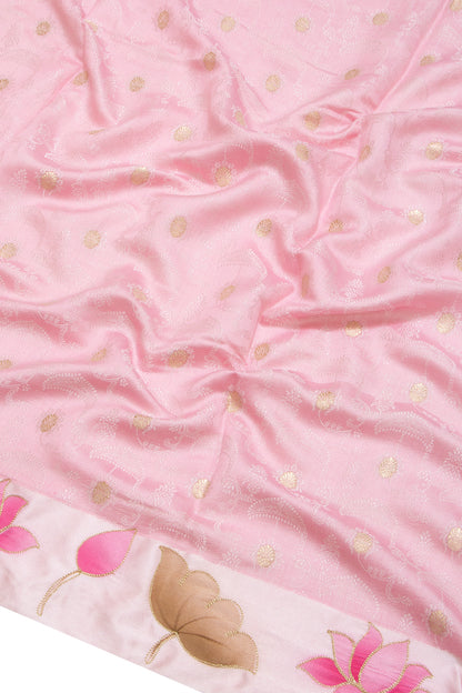 Banarasi Katan Silk Jacquard And Butta Pink Saree With Printed Border