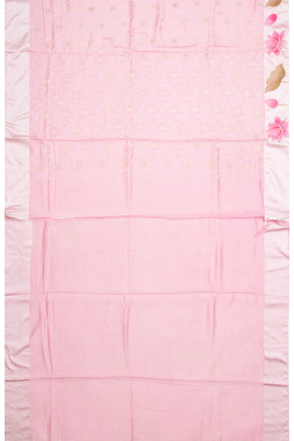 Banarasi Katan Silk Jacquard And Butta Pink Saree With Printed Border