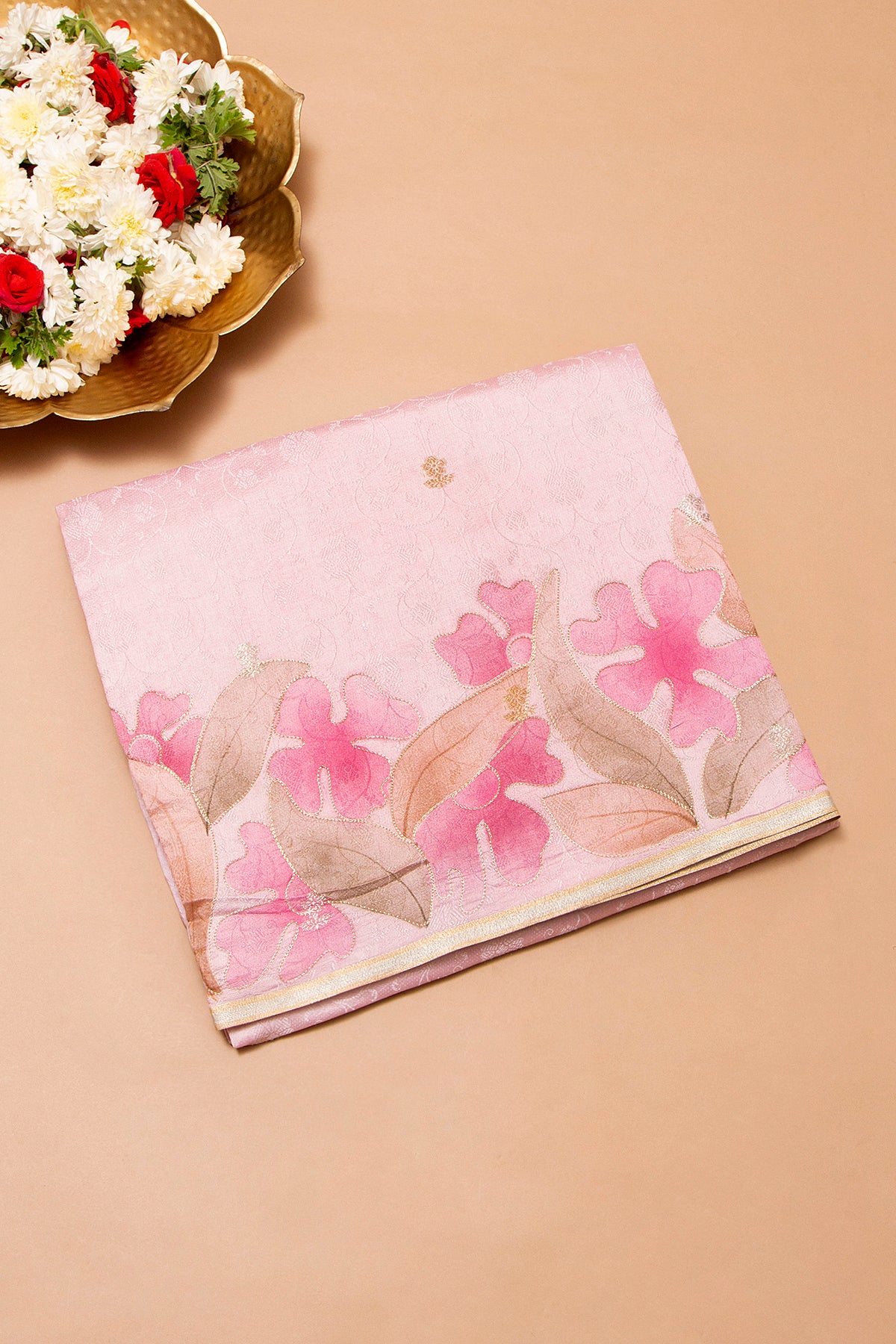 Banarasi Silk Jacquard And Butta Pastel Pink Saree With Printed Border
