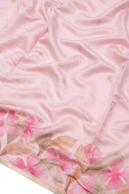 Banarasi Silk Jacquard And Butta Pastel Pink Saree With Printed Border