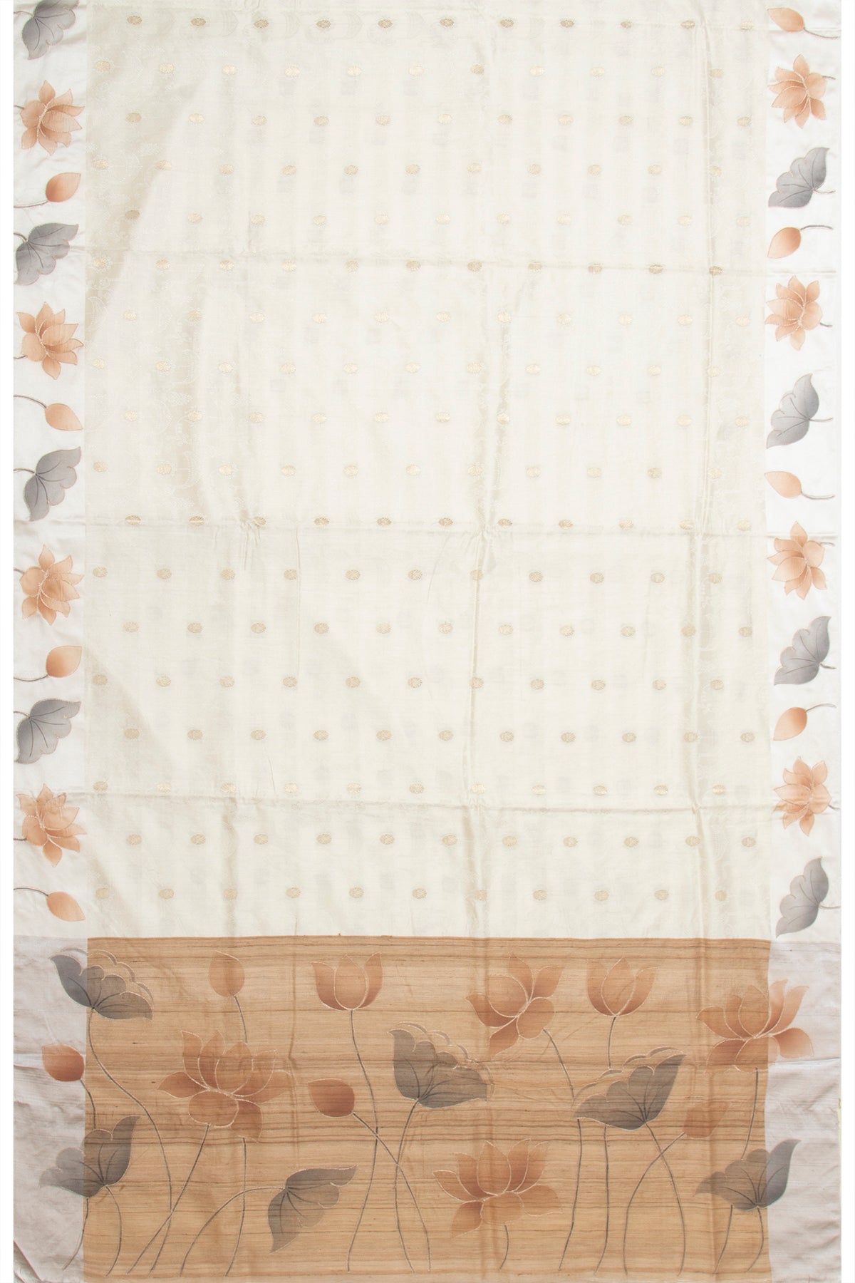 Banarasi Katan Silk Jacquard And Butta White Saree With Printed Border