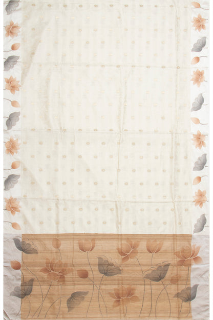 Banarasi Katan Silk Jacquard And Butta White Saree With Printed Border