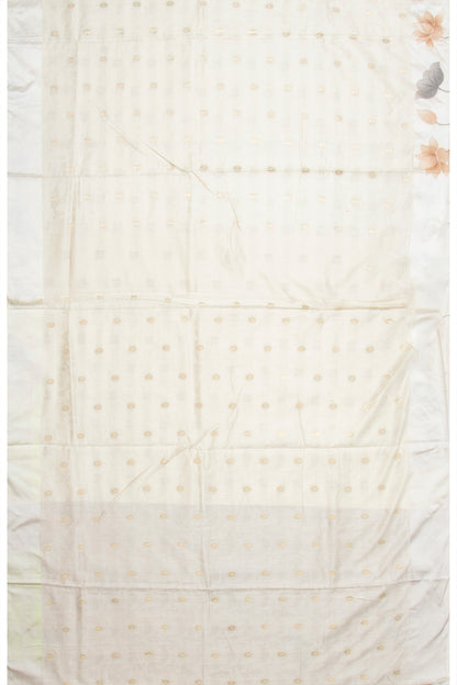 Banarasi Katan Silk Jacquard And Butta White Saree With Printed Border